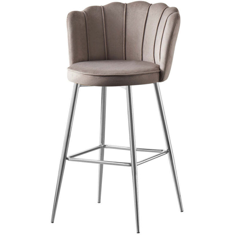 Homy France - Lot de 2 tabourets de bar nymphea chrome velours moka