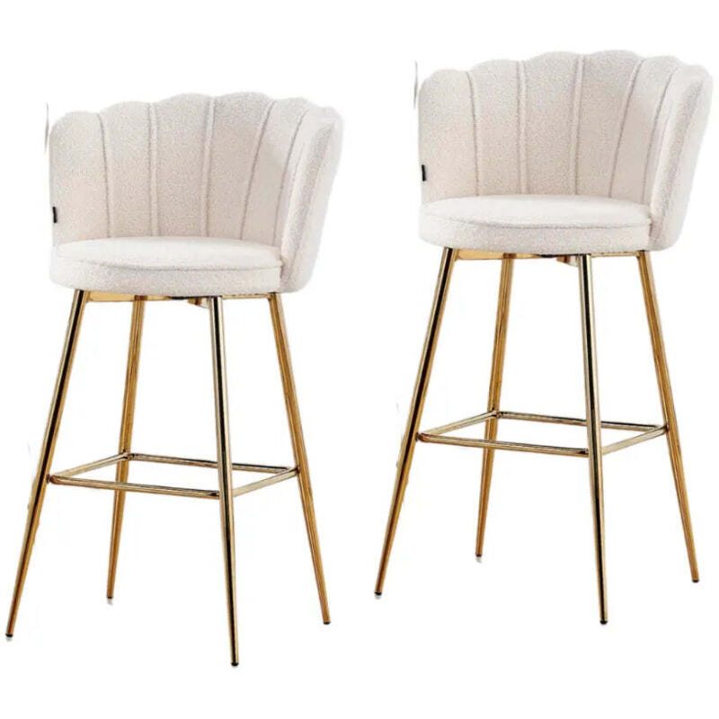 Homy France - Lot de 2 tabourets de bar nymphea gold velours beige