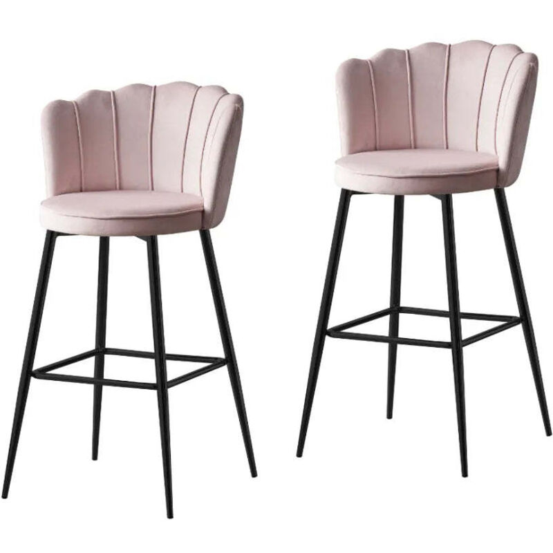 Homy France - Lot de 2 tabourets de bar nymphea métal noir velours noir