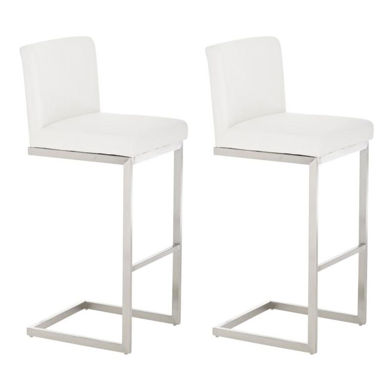 CLP - Ensemble de 2 tabourets de paros en cuir d'imitation en acier et blanc