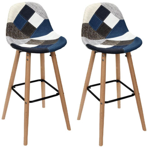 Lot de 2 Tabourets de Bar "Patchwork" 92cm Bleu