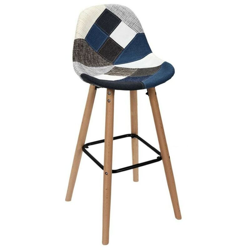 Lot de 2 tabourets de bar patchwork bleu gris