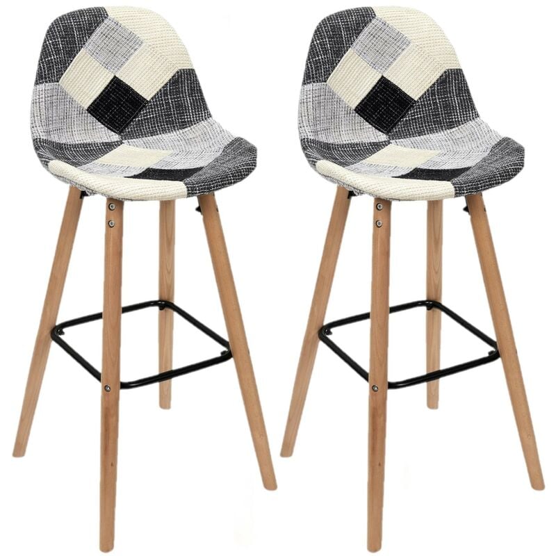 Toilinux - Lot de 2 Tabourets de bar Patchwork