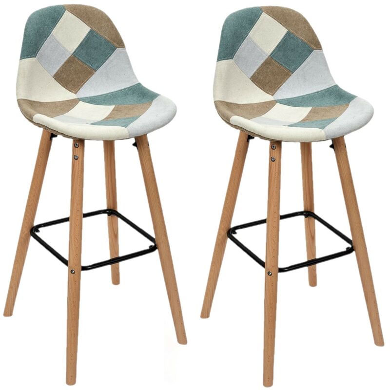 Toilinux - Lot de 2 Tabourets de bar Patchwork