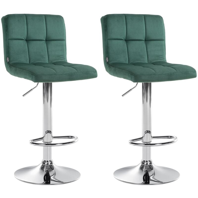 CLP - Lot de 2 tabourets de bar Pérou velours Vert Chrome