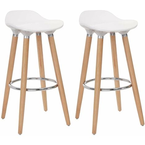 Lot DE 2 Tabourets de Bar Pieds en Bois de Hêtre Hauteur de l'Assise 73cm Assise en Plastique ABS Blanc LJB20W
