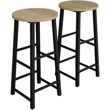 Lot de 2 Tabourets de bar  Pieds en métal  33x71cm  Tabourets hauts de cuisine  Modèle Lucca  Noir et Sonoma