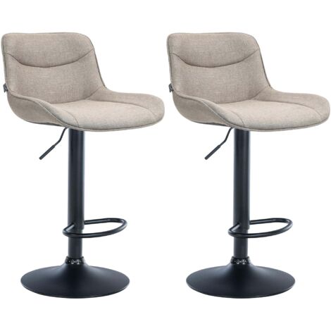 Lot de 2 tabourets de bar pivotant forme ergonomique surpiqûres décoratives en tissu taupe cadre en métal noir 100005997