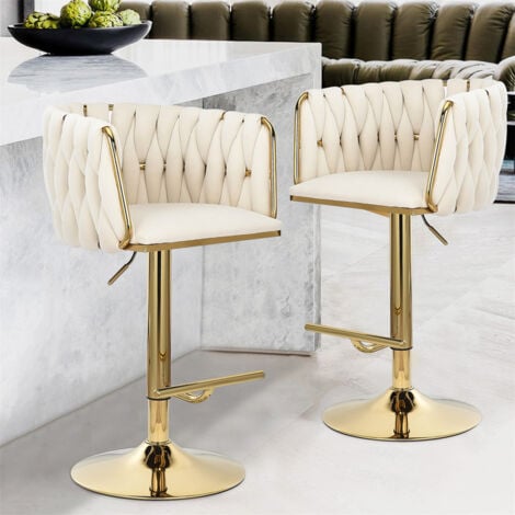 FORTUNA LAI Lot de 2 tabourets de bar, pivotant, vintage avec dossier et repose-pieds, en velours W51xD49xH84-102cm Beige