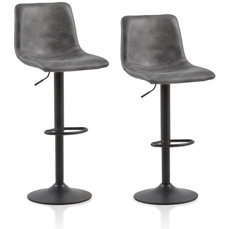 Lot de 2 tabourets de Bar, pivotants avec siège en cuir rembourré, vérin à gaz