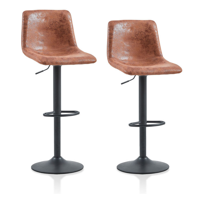 Clipop - Lot de 2 tabourets de Bar, pivotants avec siège en cuir rembourré, vérin à gaz, Marron