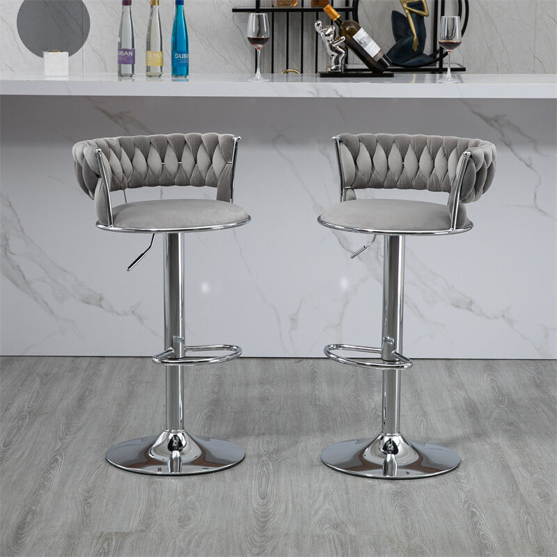 Lot de 2 tabourets de bar pivotants Chaises de comptoir réglables avec repose-pieds pour la cuisine, la salle à manger gris