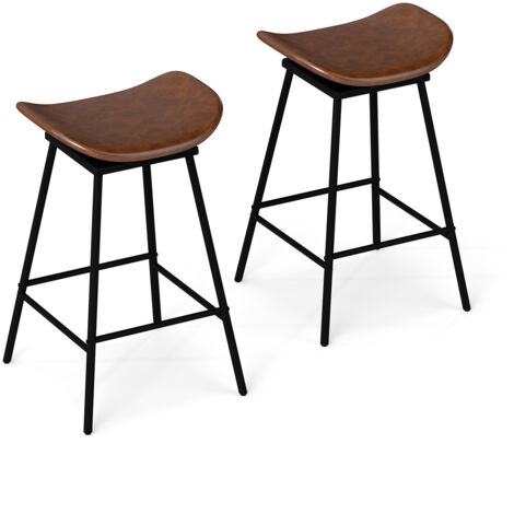 Lot de 2 Tabourets de Bar Pivotants Charge 150KG, Tabouret Haut Sans Dossier,Siège en Selle Rembourrés avec et Repose-pieds, 43 x 45 x 71,5 cm, Marron