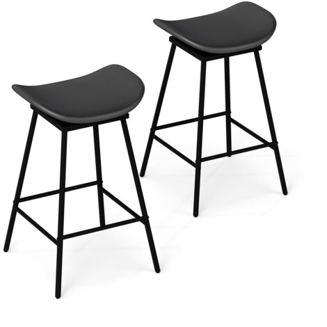 Lot de 2 Tabourets de Bar Pivotants Charge 150KG, Tabouret Haut Sans Dossier,Siège en Selle Rembourrés avec et Repose-pieds, 43 x 45 x 71,5 cm, Noir
