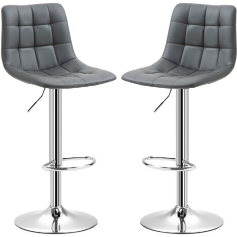 Lot de 2 tabourets de bar pivotants en similicuir avec dossier et repose-pieds, 42x45x89-110cm, Gris