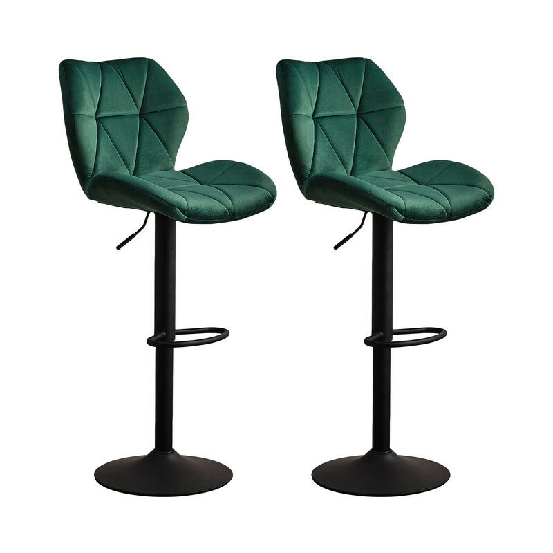 Clipop - Lot de 2 tabourets de bar pivotants en velours avec repose-pieds, dossier, base en métal mat et vérin à gaz pour la maison, la salle à