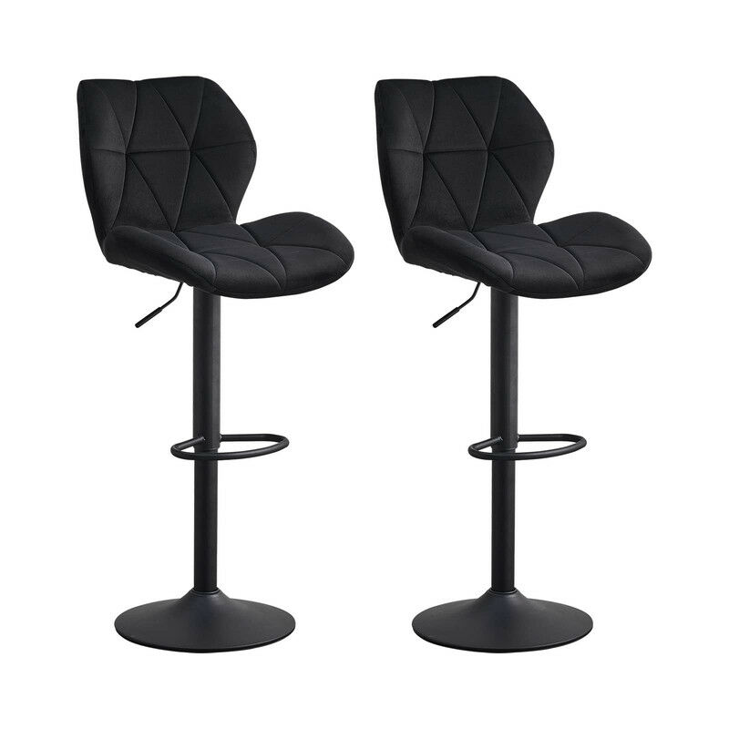 Clipop - Lot de 2 tabourets de bar pivotants en velours avec repose-pieds, dossier, base en métal mat et vérin à gaz pour la maison, la salle à