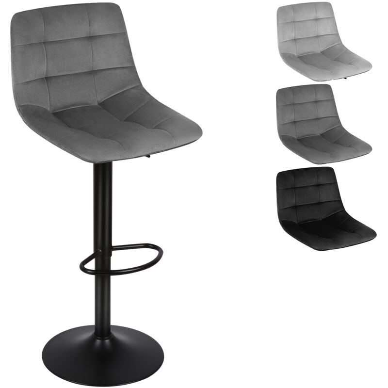 Aqrau - Lot de 2 Tabourets de Bar Pivotants en Velours Réglables en Hauteur, Assise rembourrée pour Cuisine, Bar, Gris foncé