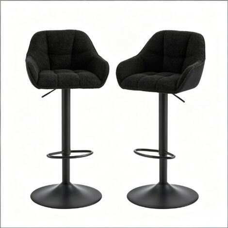 Lot de 2 tabourets de bar pivotants et réglables en hauteur avec dossier, noir