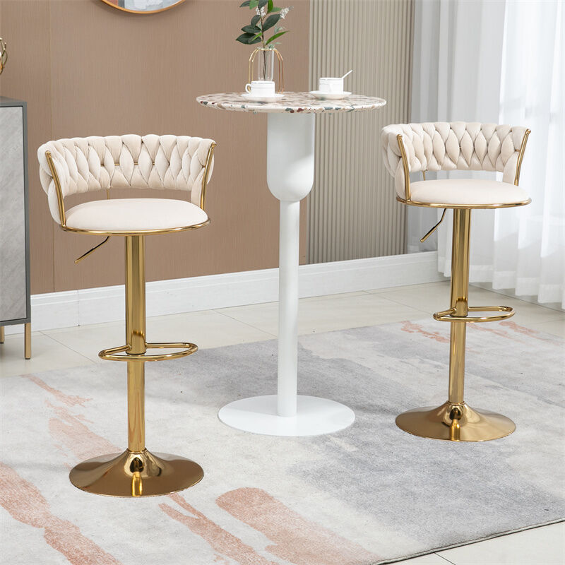 Fortuna Lai - Lot de 2 tabourets de bar pivotants réglables à hauteur de comptoir avec repose-pieds 21,26x18,11x30,90-38,19 pouces - Beige