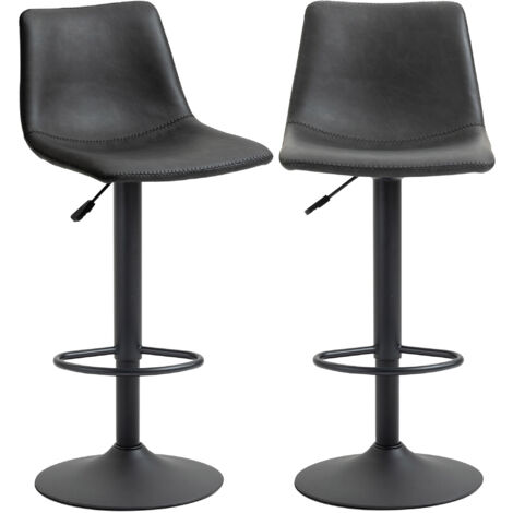 Lot de 2 tabourets de bar pivotants réglables de style rétro avec repose-pieds - revêtement synthétique - noir - hauteur réglable de 90 à 110 cm