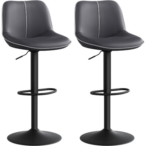 Lot de 2 Tabourets de Bar, Pivotants, Réglables en Hauteur, Dossier Ergonomique, PU, Base Métallique, Modernes, pour Îlot de Cuisine, Bar, Noir d'Encre