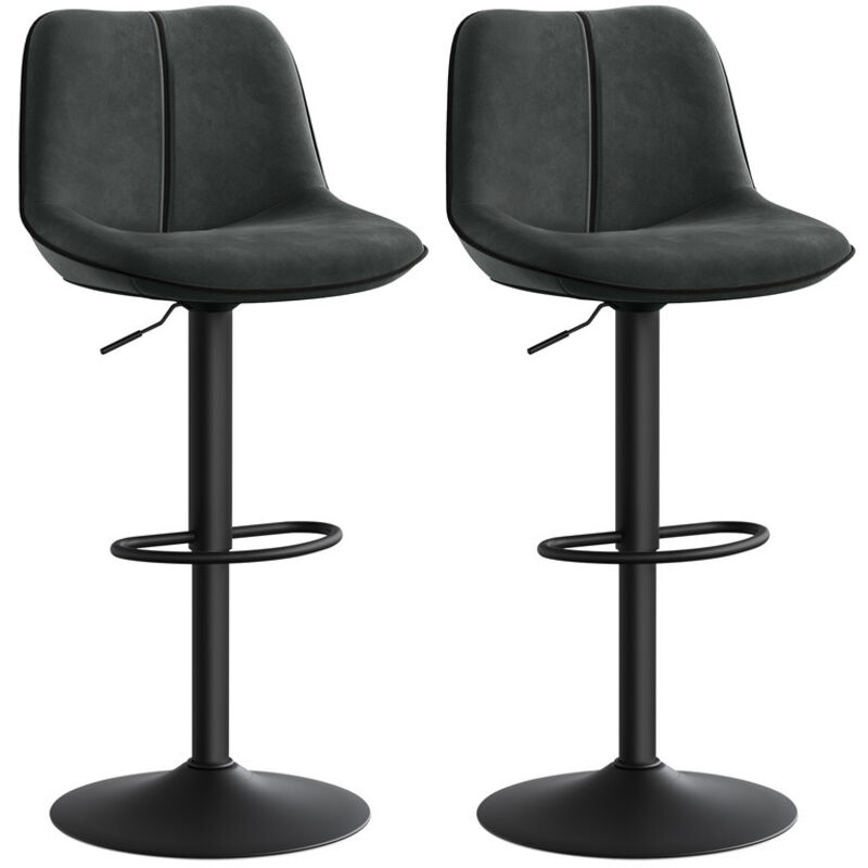 Lot de 2 Tabourets de Bar, Pivotants, Réglables en Hauteur, Dossier Ergonomique, Velours, Base Métallique, Modernes, pour Îlot de Cuisine, Bar, Gris