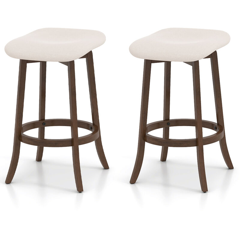 Costway – Lot de 2 tabourets de bar pivotants 74 cm – Siège rembourré en tissu – Pieds en bois d'hévéa – Repose-pieds intégré pour confort