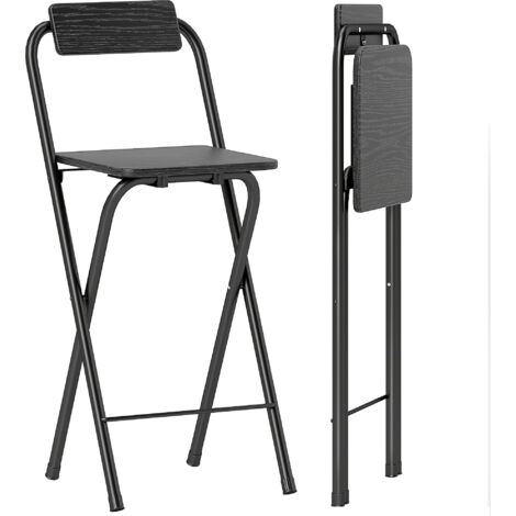 Lot de 2 tabourets de bar pliables avec dossier et repose-pieds, cadre en acier, 87 cm de haut, noir
