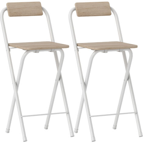 Lot de 2 tabourets de bar pliants ELOÏSE blanc et bois clair