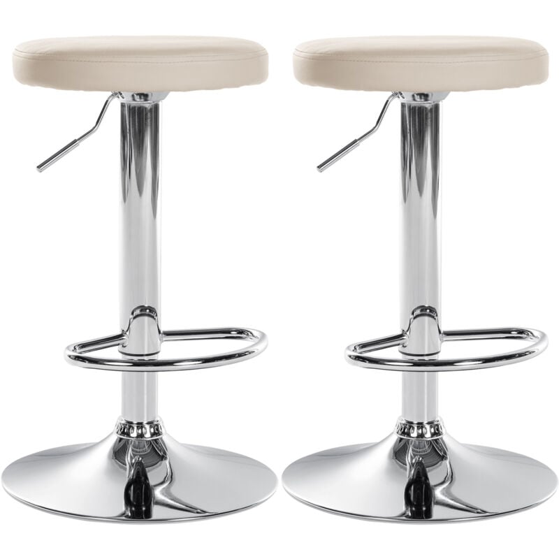 CLP - Lot de 2 tabourets de bar Ponte en similicuir Crème Métal chromé