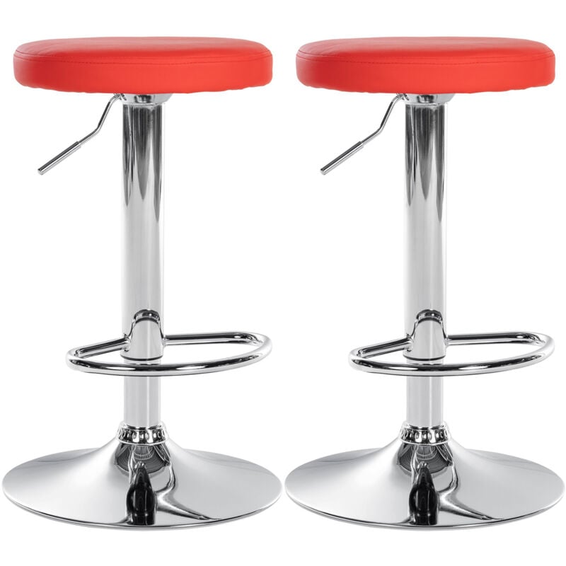 CLP - Lot de 2 tabourets de bar Ponte en similicuir Rouge Métal chromé