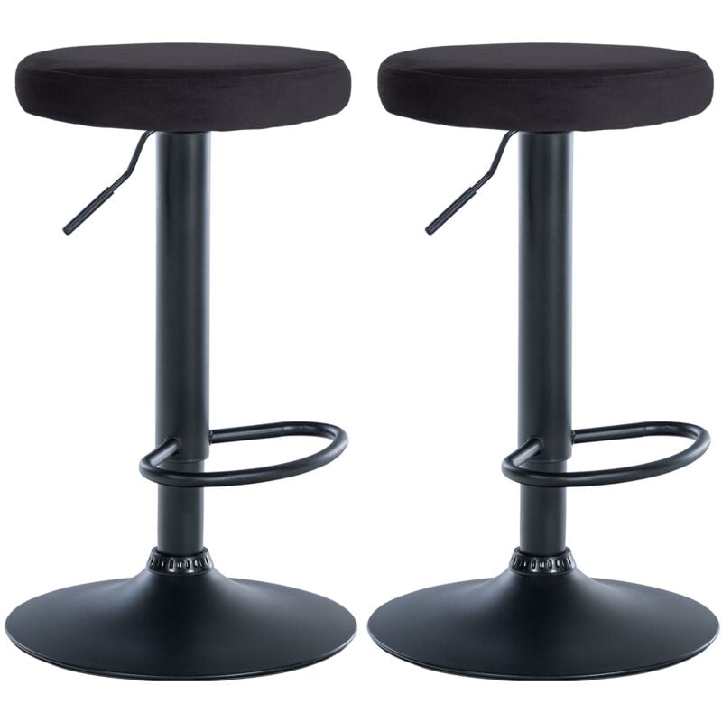 CLP - Lot de 2 tabourets de bar Ponte velours Noir Métal noir mat