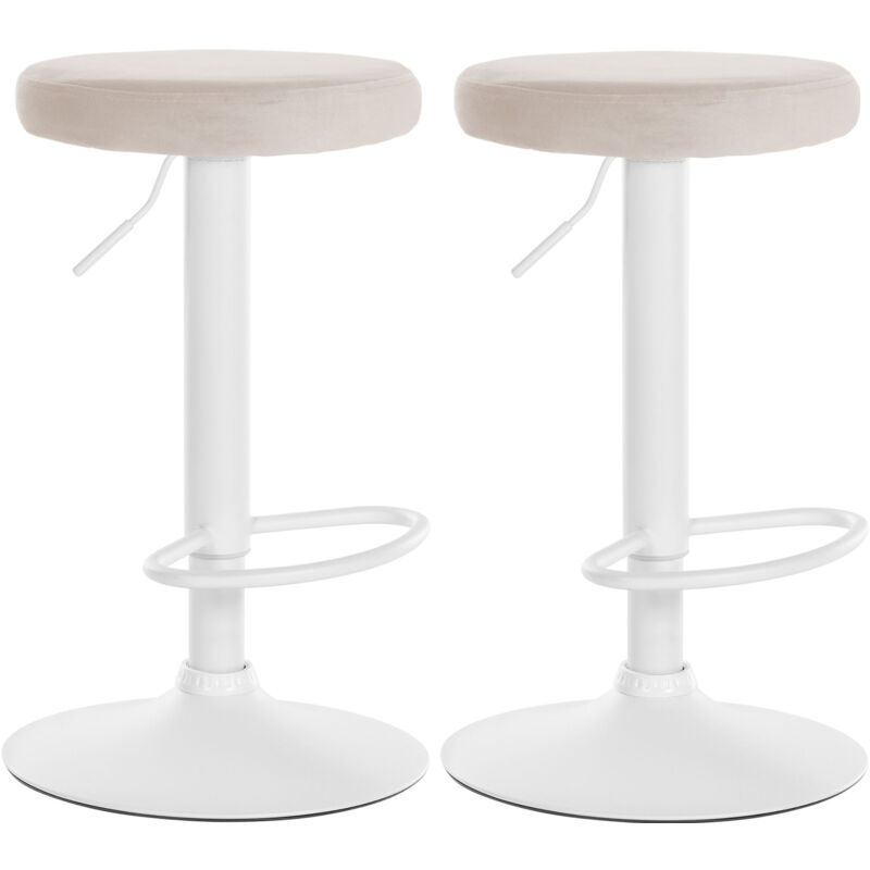 CLP - Lot de 2 tabourets de bar Ponte velours Crème Métal blanc mat