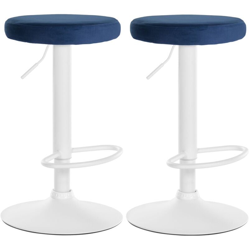 CLP - Lot de 2 tabourets de bar Ponte velours Bleu Métal blanc mat