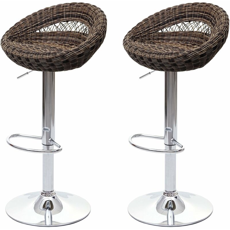 Décoshop26 - Lot de 2 tabourets de bar pour intérieur ou extérieur poly rotin chrome 040000147