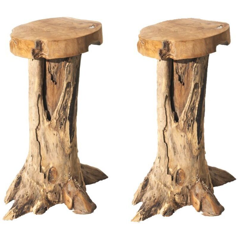 Lot de 2 tabourets de bar racine de teck 40cm Farmer Casita FARTABOUHT - 40x40x75 cm - Kayu Meuble