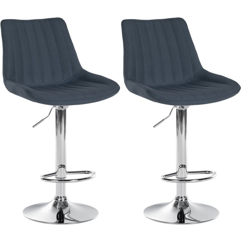 Lot de 2 tabourets de bar réglable en hauteur pivotant à 360° assise en tissu gris foncé couture verticale pied métal chromé 100004432