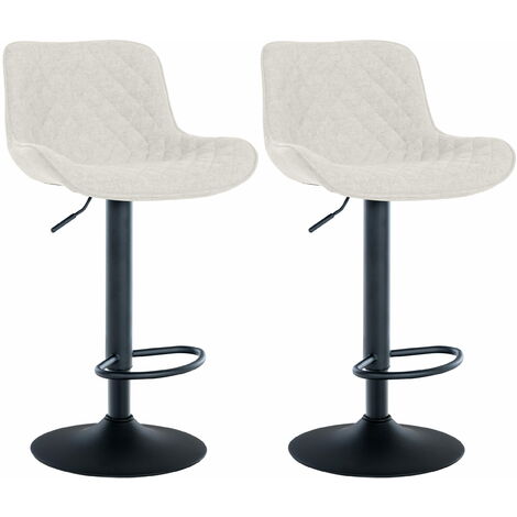 Lot de 2 tabourets de bar réglable et pivotant assise en tissu crème pieds métal noir TDB10612