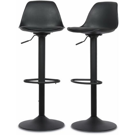 Lot de 2 tabourets de bar réglables 61.5/83.5cm - Noah - simili cuir noir - hauteur réglable. repose-pieds