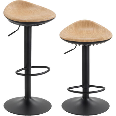 Lot de 2 tabourets de bar réglables en hauteur, pivotants 360°, avec repose-pieds et base en acier, chaises design en chêne pour cuisine ou comptoir.