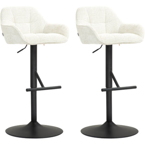 Lot de 2 tabourets de bar réglables en hauteur, tissu aspect lin crème, piètement acier 52,5x53x86,5-108 cm