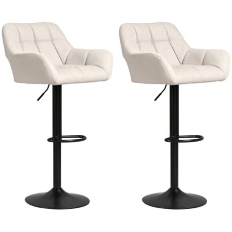Lot de 2 tabourets de bar réglables style rétro - Simili-cuir aspect lin crème et noir - Design et fonctionnel 53.5x36x114cm