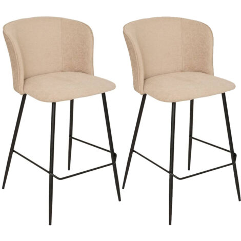 Lot de 2 tabourets de bar rembourrés Beige avec repose-pieds - Longueur 48 x Profondeur 52,5 x Hauteur 91 cm