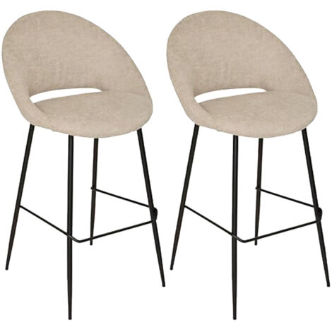 Lot de 2 tabourets de bar rembourrés Beige avec repose-pieds - Longueur 54 x Profondeur 52 x Hauteur 101 cm