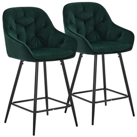 CLIPOP Lot de 2 tabourets de Bar rembourrés en Velours épais avec accoudoirs, Vert