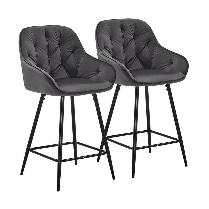 Clipop - Lot de 2 tabourets de Bar rembourrés en Velours épais avec accoudoirs, Gris