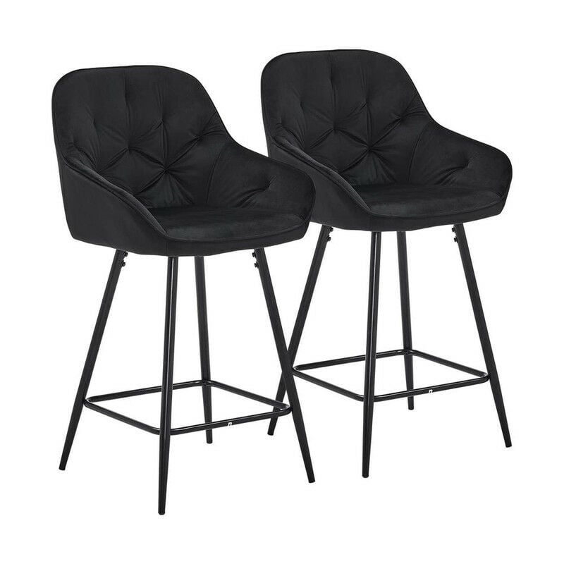 Clipop - Lot de 2 tabourets de Bar rembourrés en Velours épais avec accoudoirs, Noir