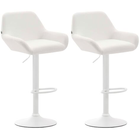 Lot de 2 tabourets de bar repose-pieds en forme d'arc en métal blanc assise en PVC blanc 100004027
