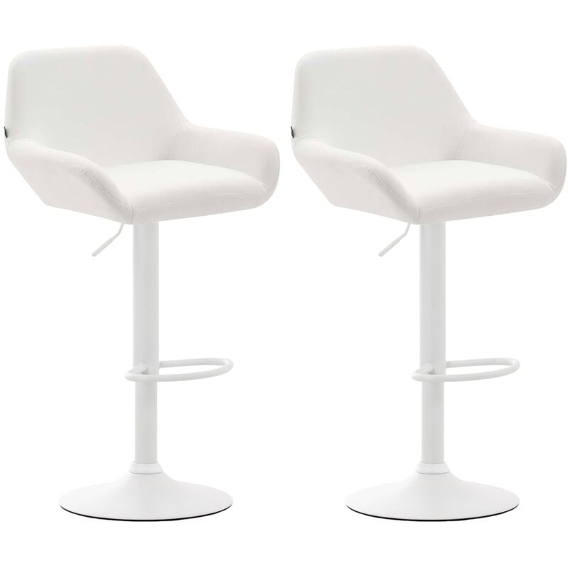 Décoshop26 - Lot de 2 tabourets de bar repose-pieds en forme d'arc en métal blanc assise en pvc blanc 100004027